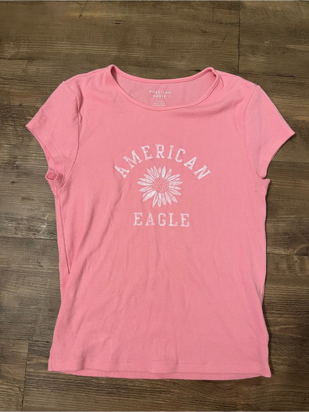 AE Pink Ribbed Flower Baby Tee